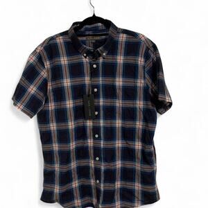 Slate & Stone Blue and White plaid short sleeve button up shirt size large NWT